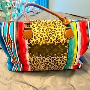 Brand New up cycled overnight bag Aztec, Leopard print